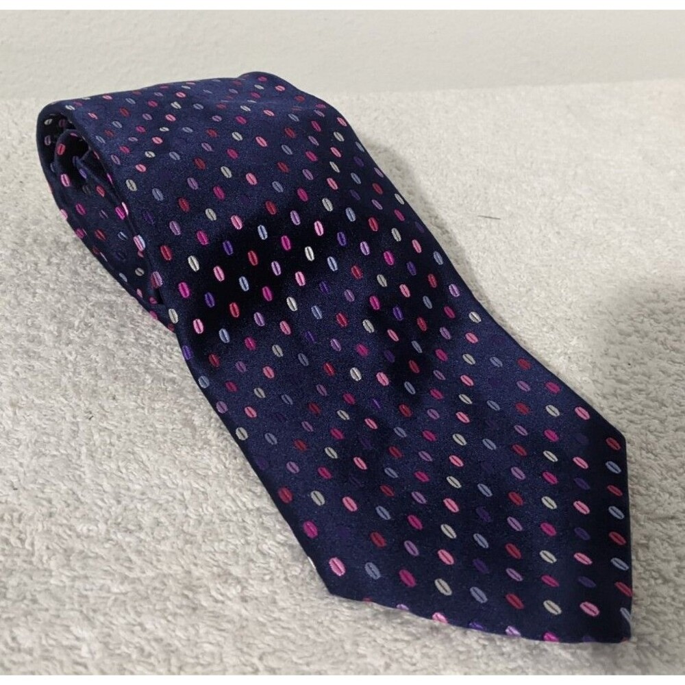 Duchamp London Made in England Blue Polka Dot Pure Silk Neck Tie